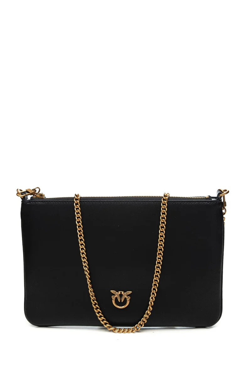 Borsa Pinko Classic Flat Love Bag Simply Gold Da Donna Nera In Pelle