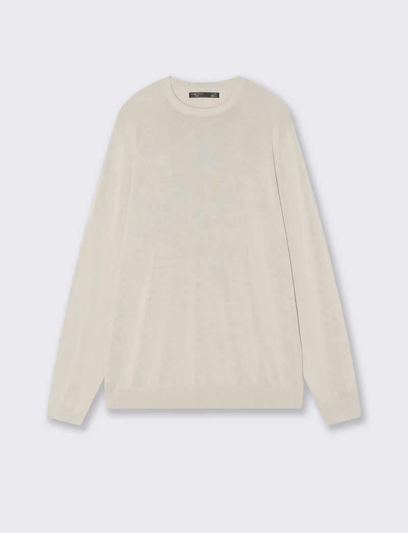 Maglia girocollo in puro cotone premium - Sabbia