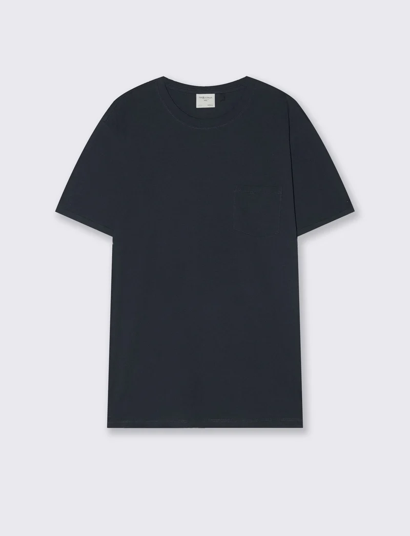 T-shirt basic girocollo con tasca - Blu