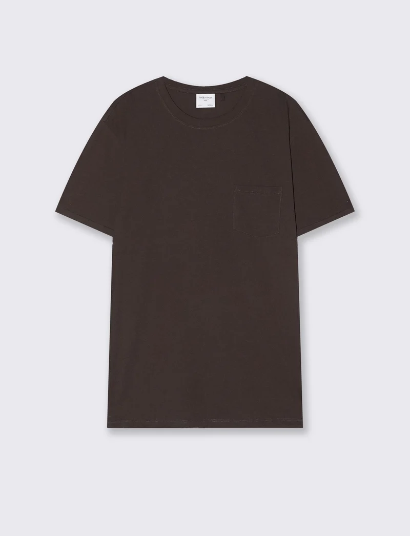 T-shirt basic girocollo con tasca - Bordeaux