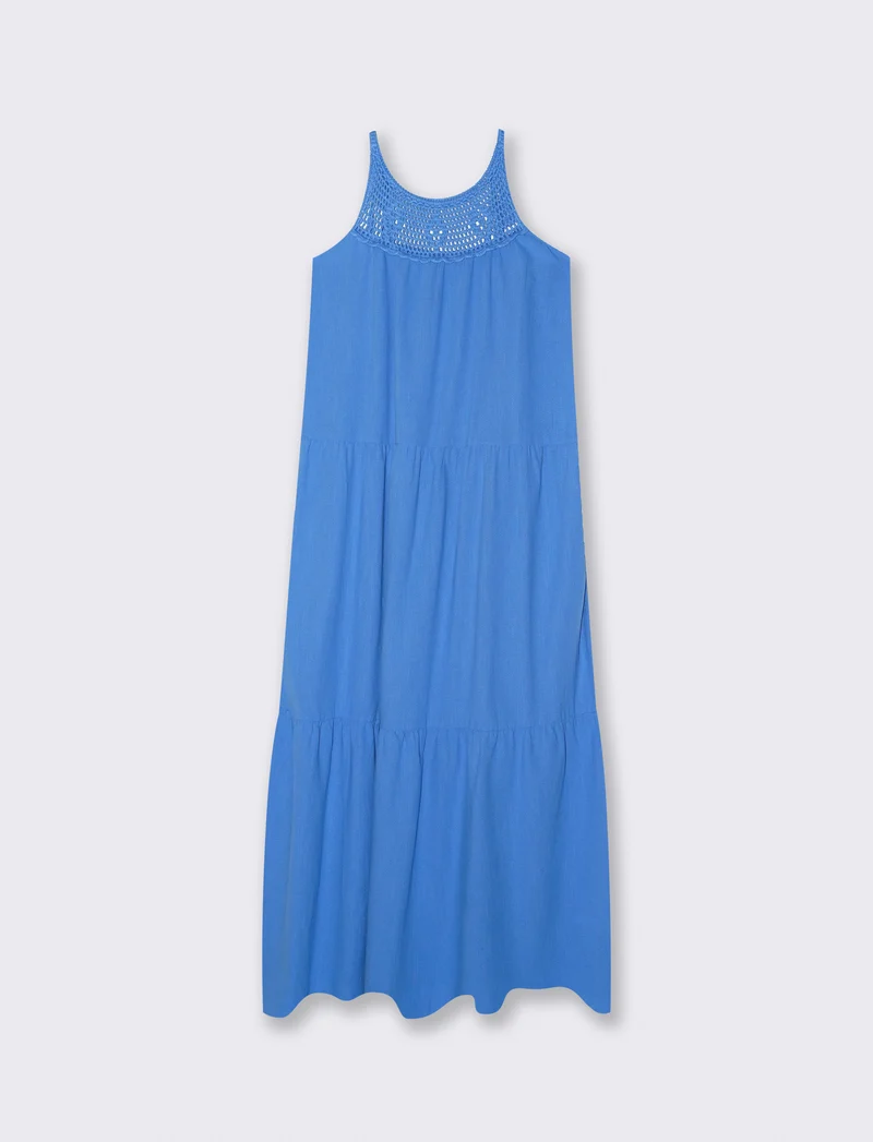 Abito lungo con tagli frontali e trim - Azzurro
