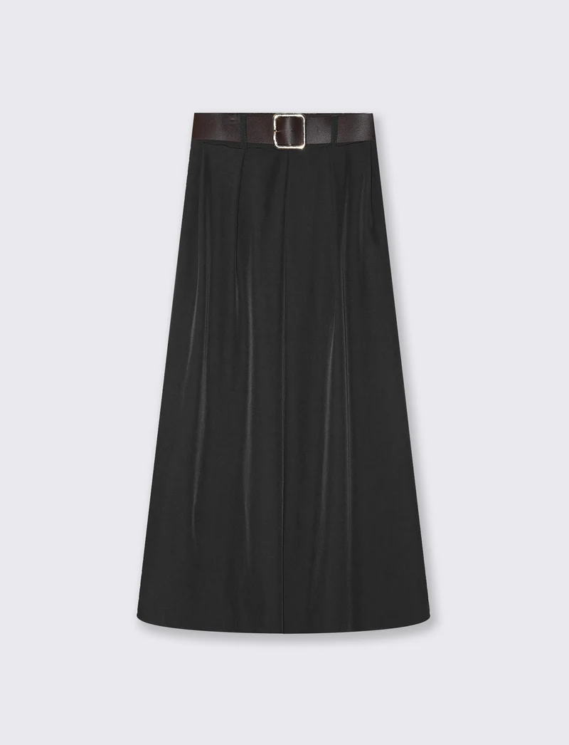 Gonna lunga con cintura elegante e versatile - Nero