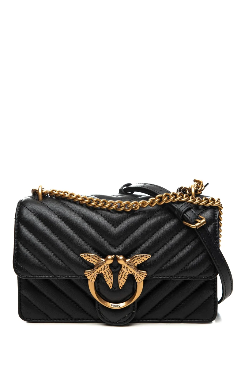 Borsa Pinko Love One Mini Matelassè Gold Da Donna Nera In Nappa
