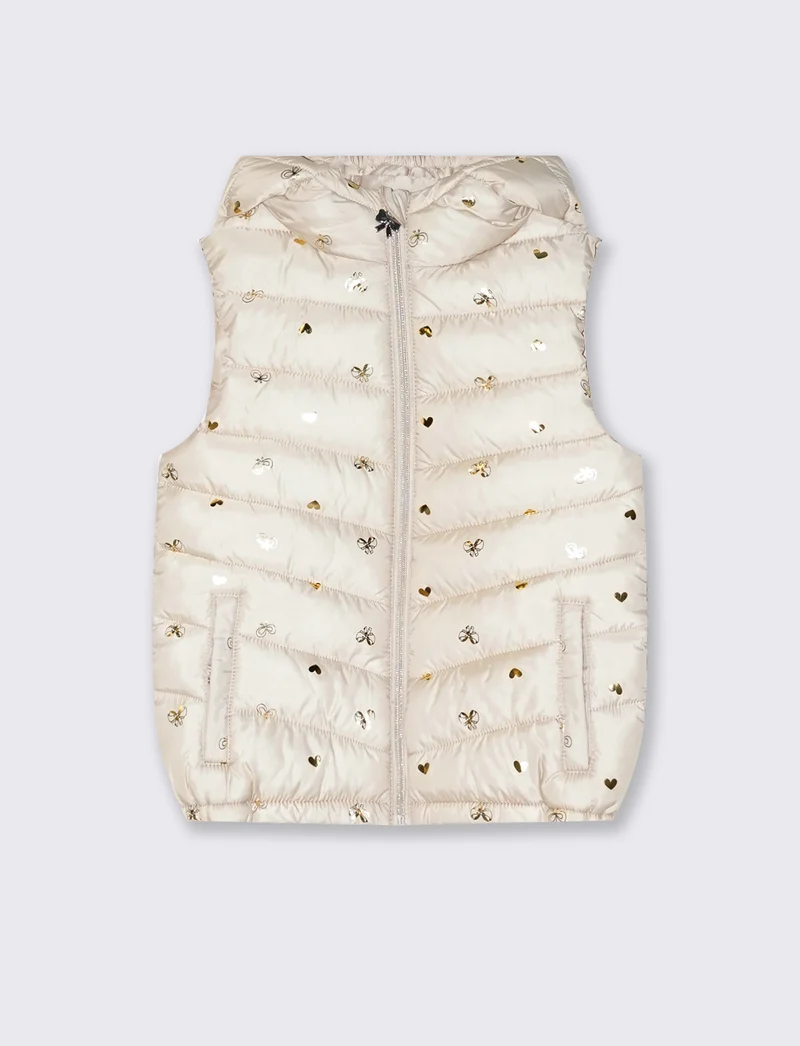 Gilet imbottito con cappuccio e tasche - Fantasia