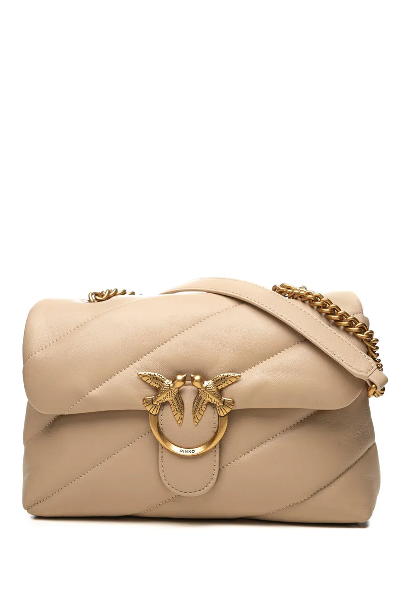 Borsa Pinko Love Puff Classic Sheep Gold Da Donna Beige In Pelle