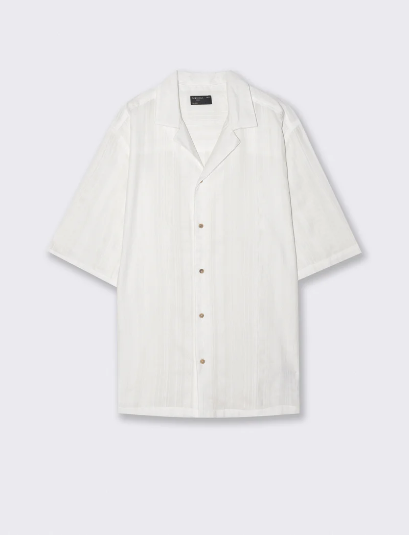 Camicia Boxy Fit Effetto a Righe - Bianco