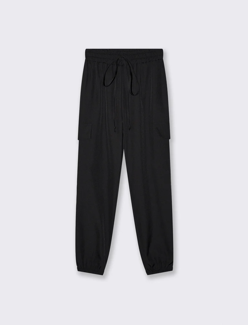 Pantalone con tasconi e coulisse - Nero