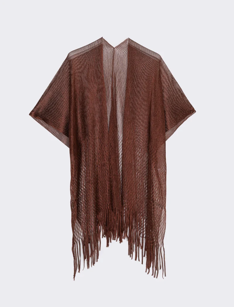 Copricostume lurex a rete con frange - Marrone