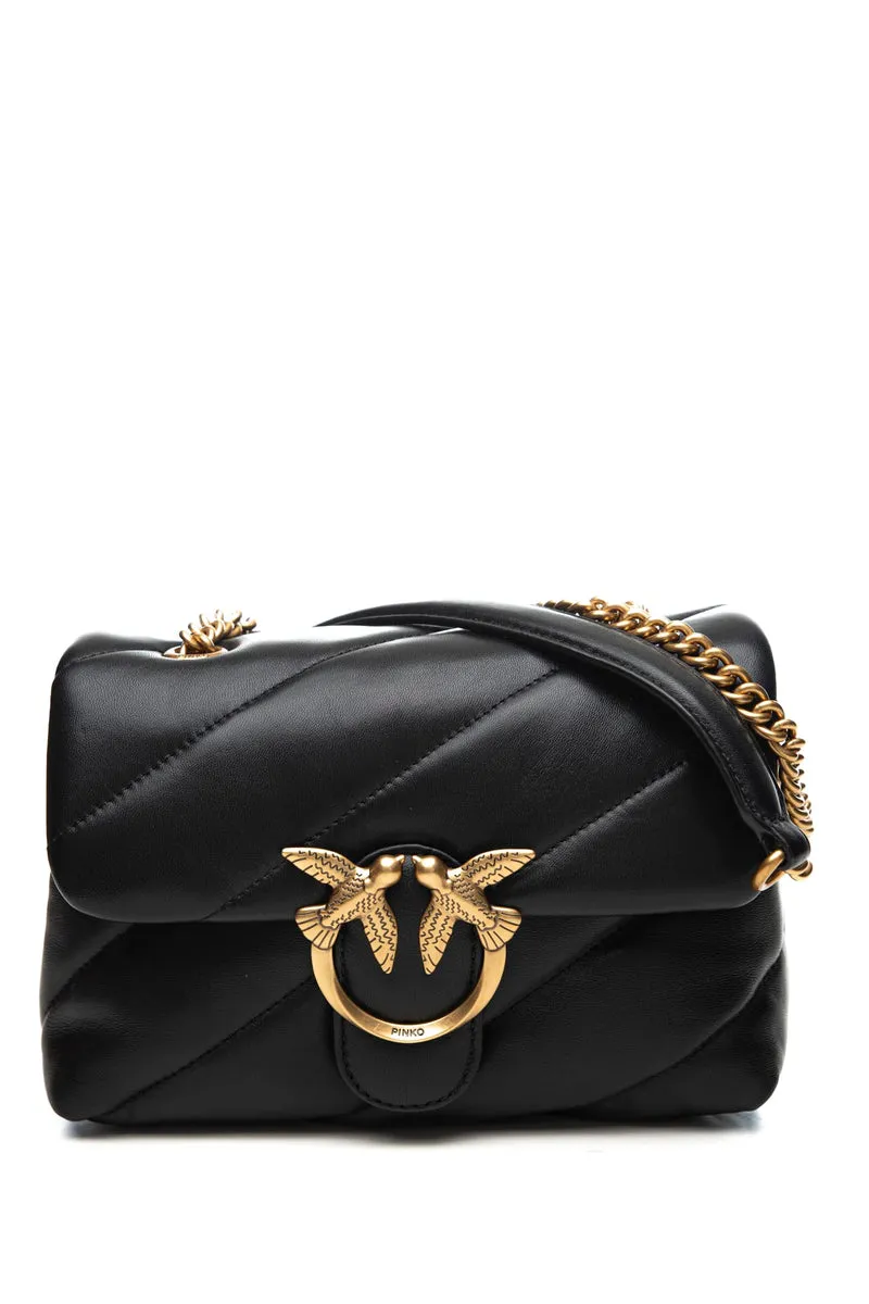 Borsa Pinko Love Puff Mini Sheep Gold Da Donna Nera In Nappa