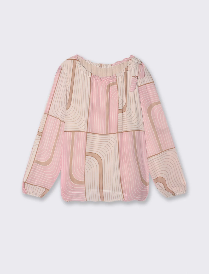 Blusa con stampa e fiocco sull'orlo - Rosa