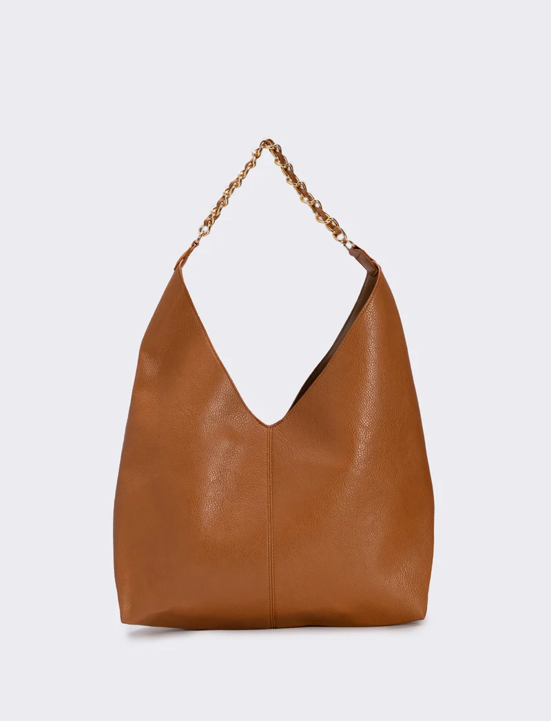 Borsa a sacca con catena elegante - Cuoio