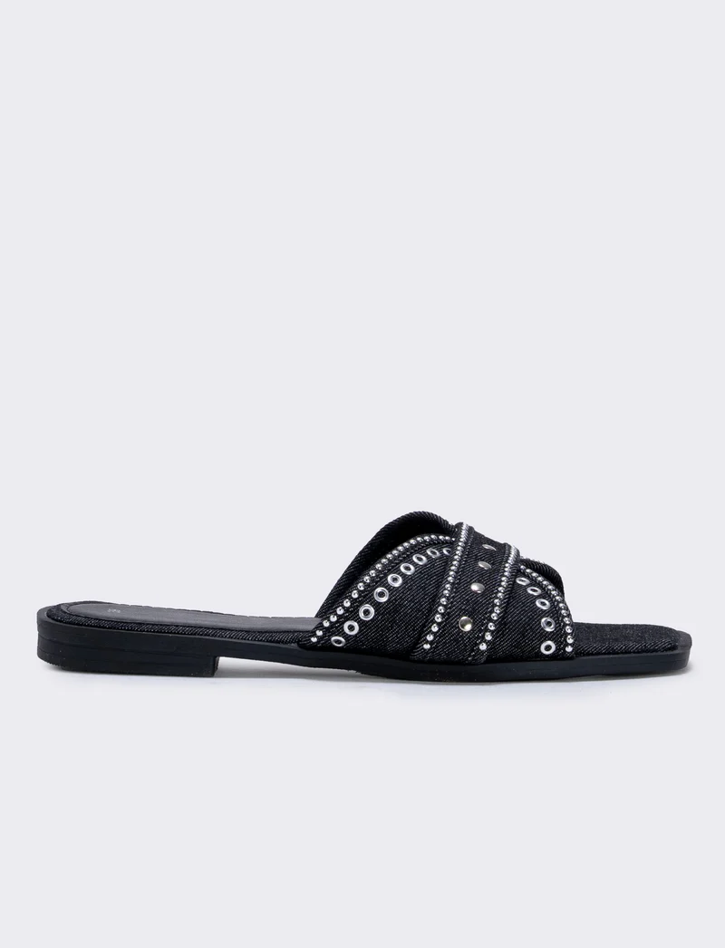 Mule in denim nero con borchie - Nero