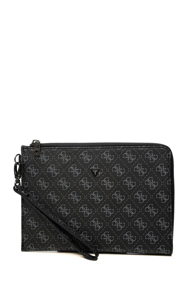 Pochette Guess Milano Mediun Clutch Da Uomo Nera Stampa 4 G Grigio In Poliuretano