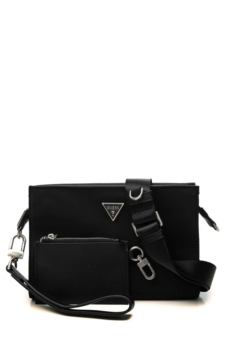Borsa Pochette Guess Milano Cb Top Da Uomo Nera In Tessuto