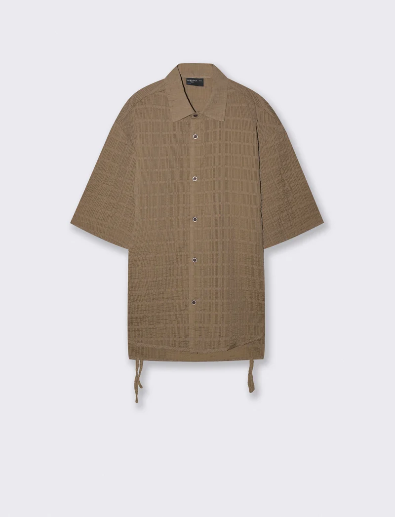 Camicia boxy fit in seer sucker con lacci - Verde kaki