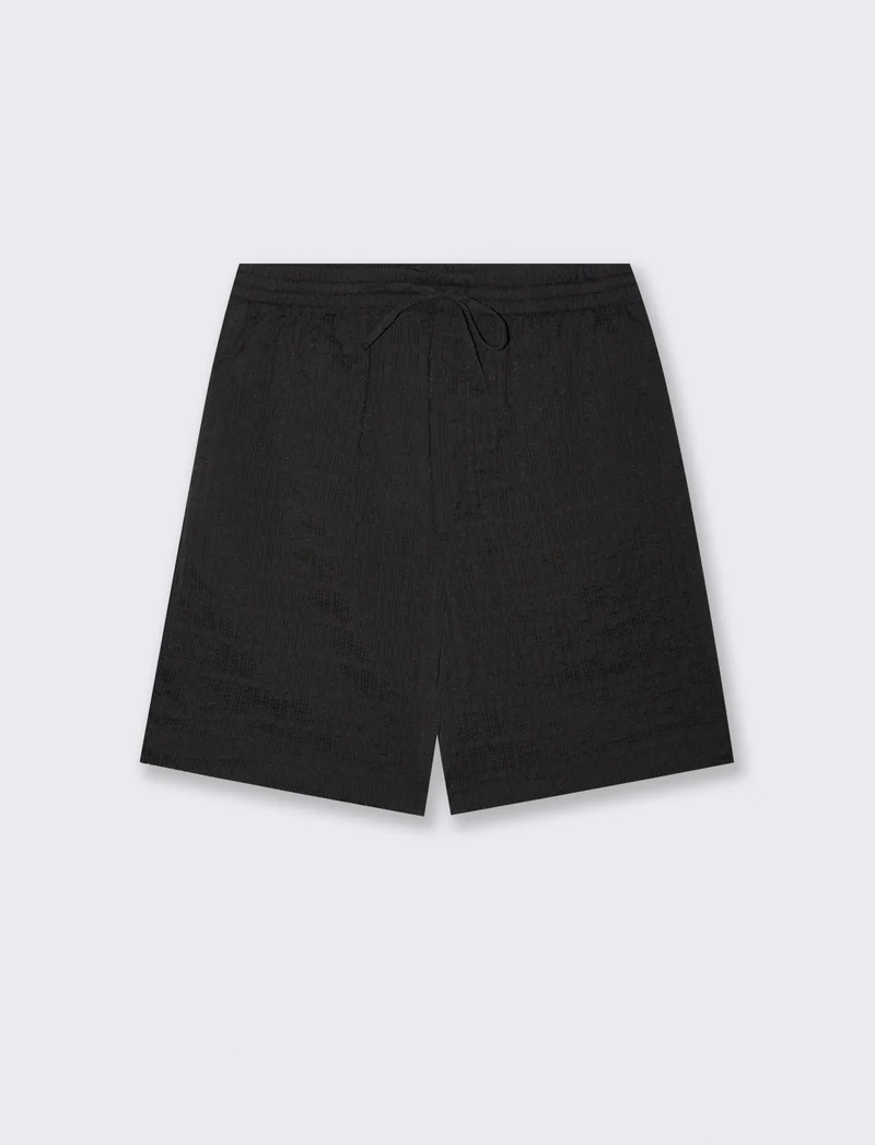 Bermuda Jogger in Tessuto Seer Sucker - Nero