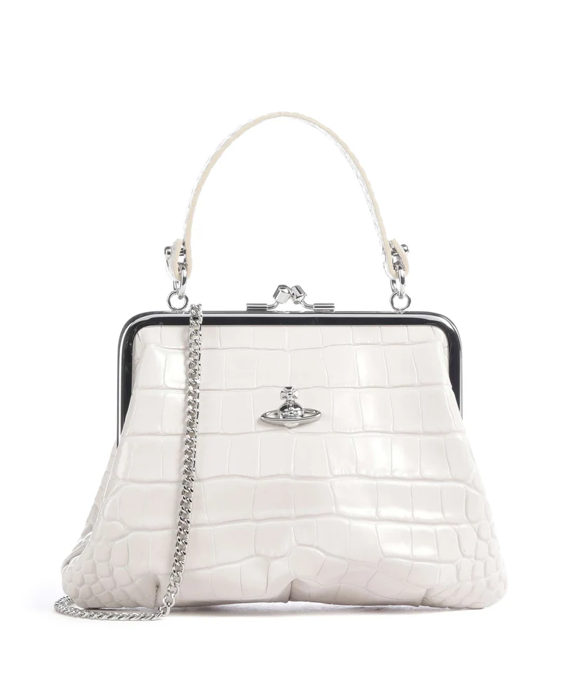 Vivienne Westwood Granny Frame Embossed Croc Borsa a mano pearl white