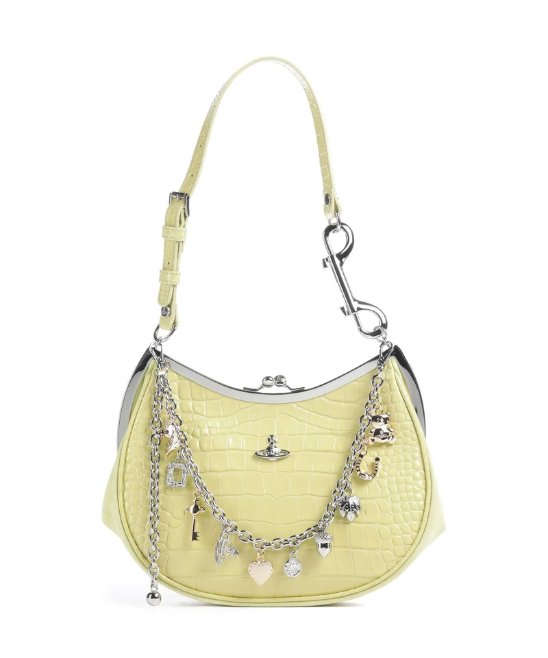 Vivienne Westwood Charm Frame Embossed Croc Borsa a spalla lime green