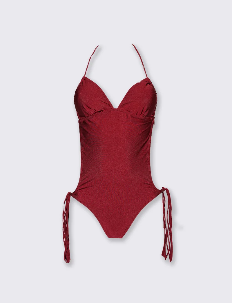 Costume intero con laccetti - Rosso