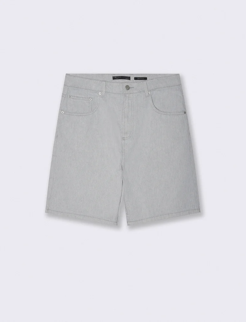 Bermuda jeans effetto spigato regular fit - Denim chiaro