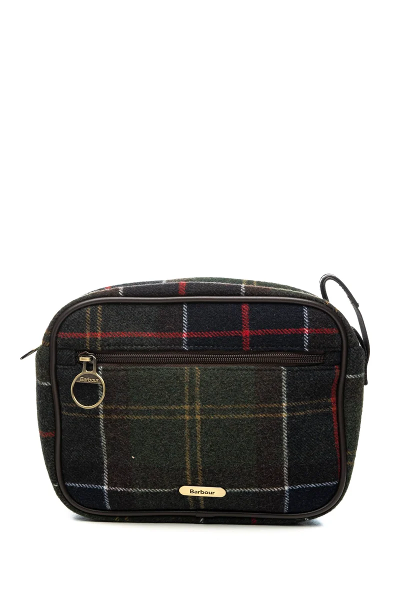 Pochette Beauty Case Barbour Allowhay Washbag Tartan Verde Marrone Blu In Panno