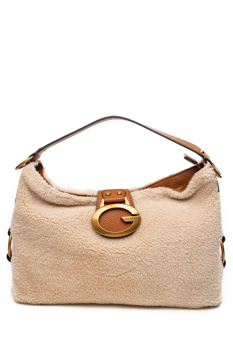 Borsa Guess Camden Sh Da Donna Naturale Cognac In Sherpa E Poliuretano