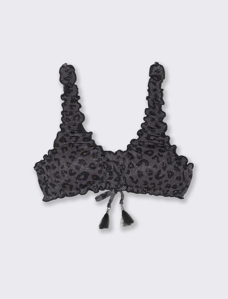 Brassiere mare lurex con bordi arricciati - Nero