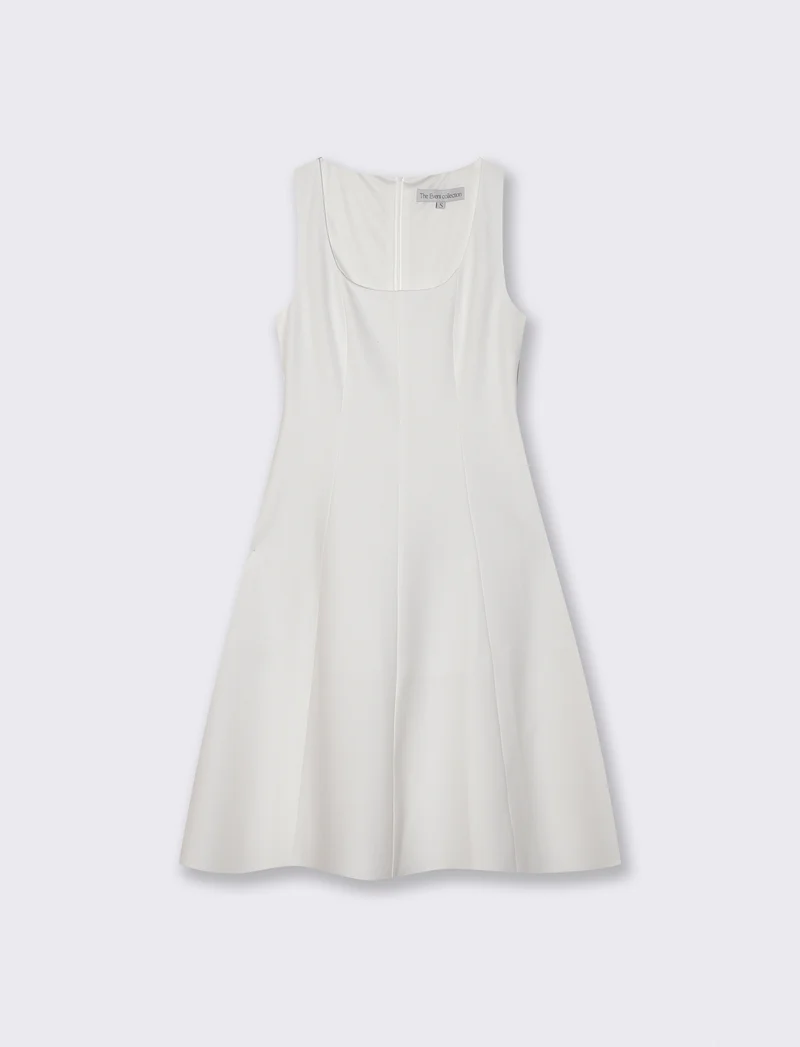 Vestito Midi Smanicato con Scollo Profondo - Bianco latte