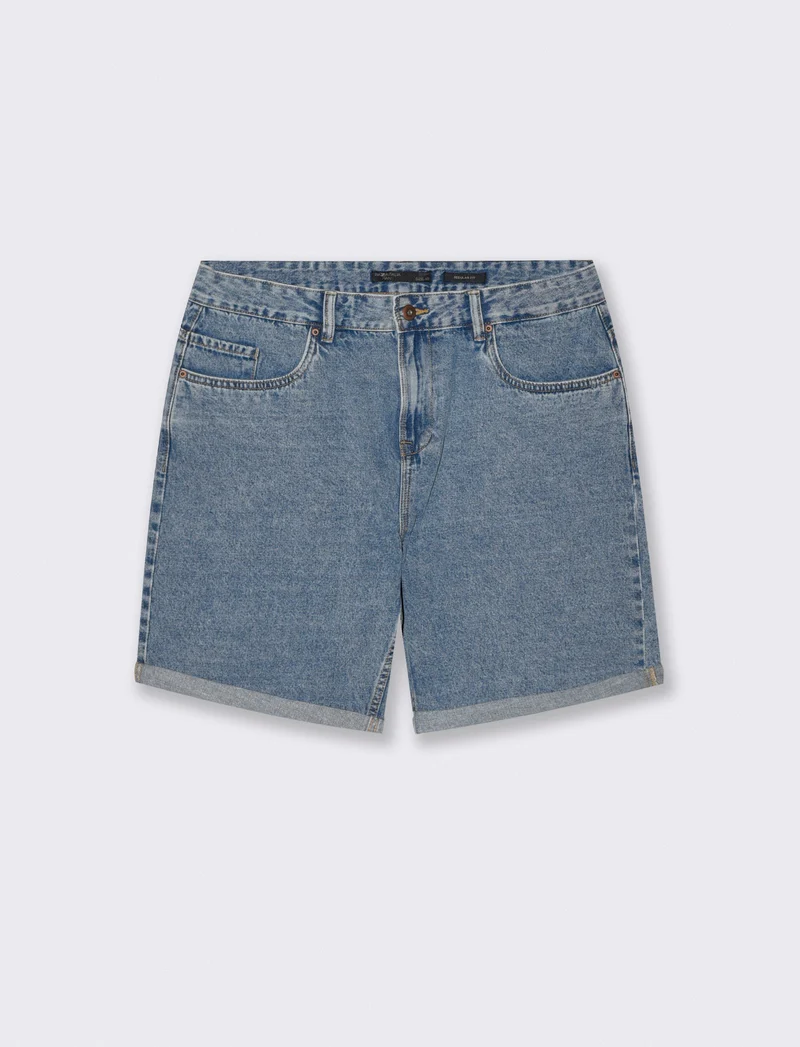 Bermuda Jeans Straight Fit Effetto Slavato - Denim