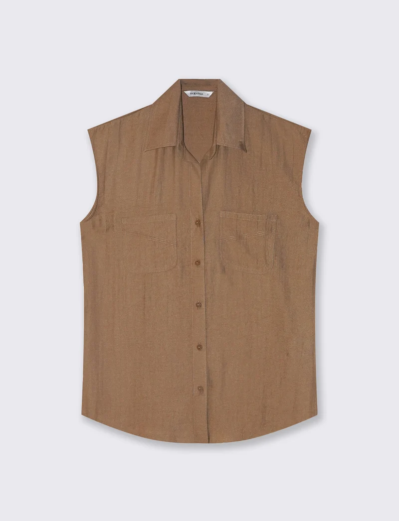 Camicia Giromanica con Tasche a Toppa - Cammello