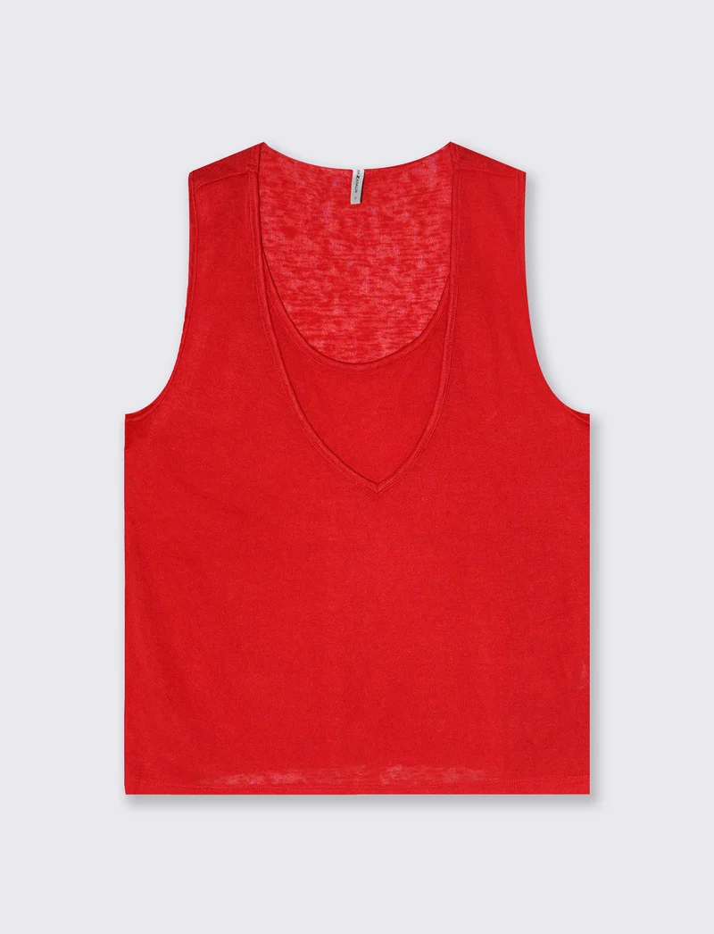 Top Scollo a V con Inserto Svasato - Corallo