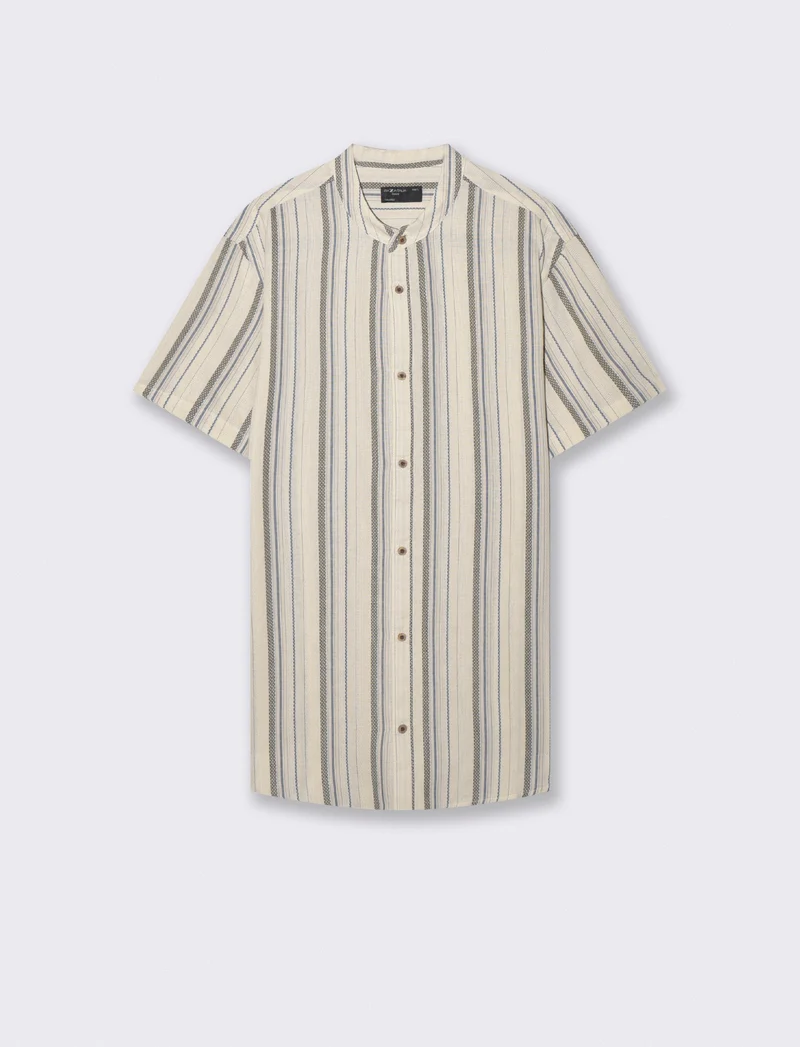 Camicia coreana jacquard a righe - Beige ecru