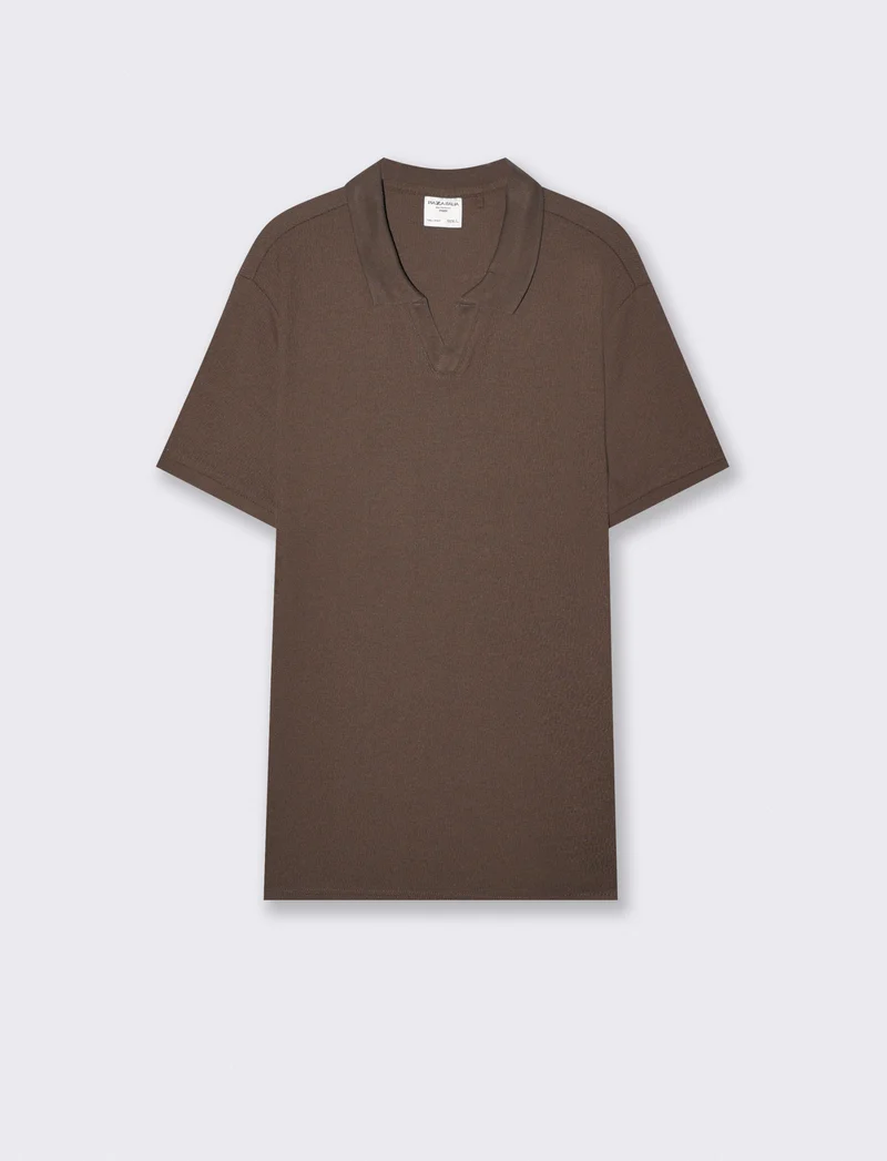 Polo Collo Derby in Jacquard Elegante - Moro
