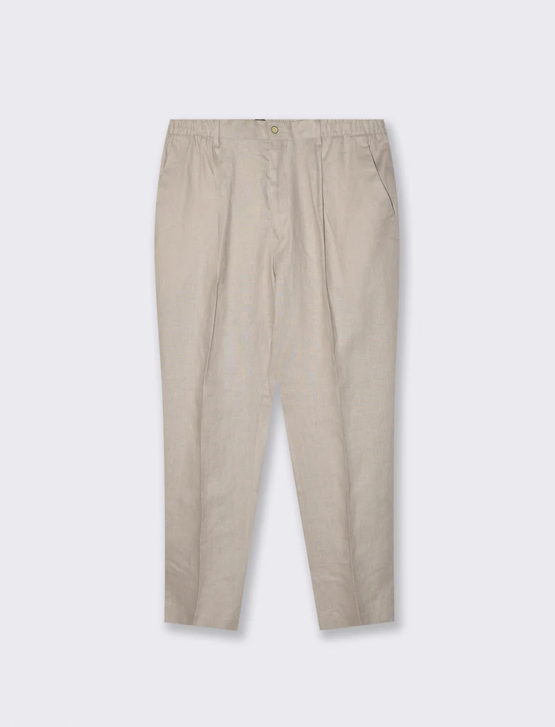 Pantaloni in puro lino con vita regolabile - Beige