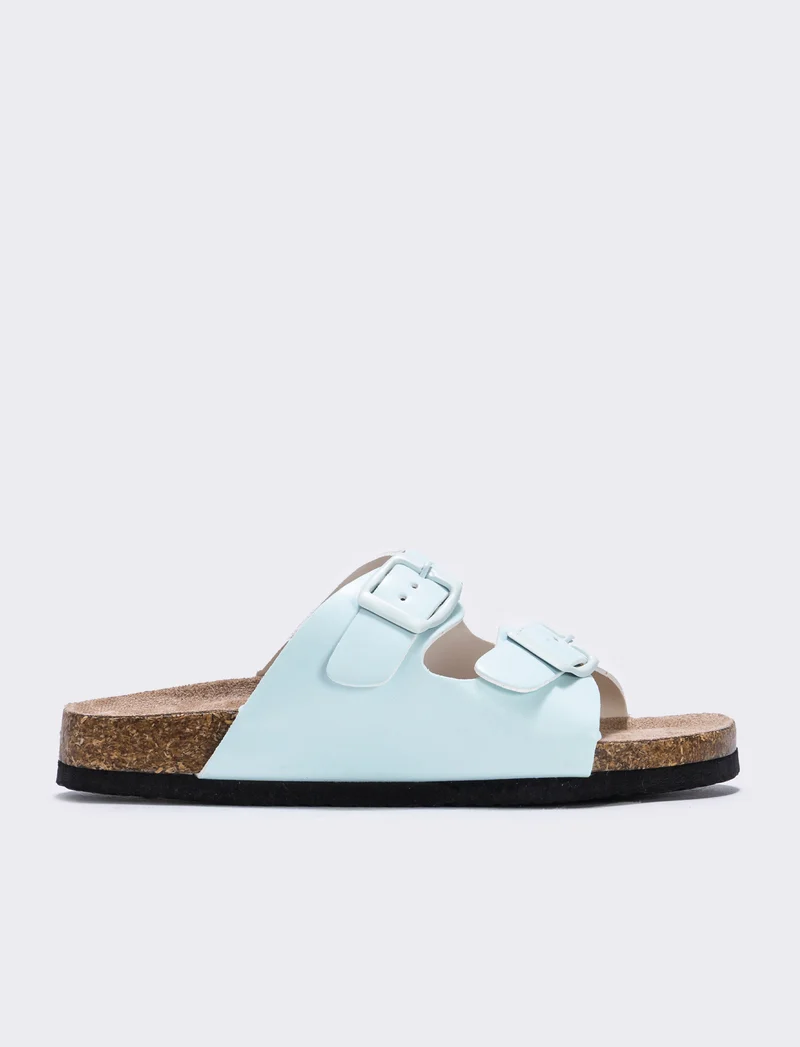 Sandalo vernice con doppia fibbia bambina - Verde menta