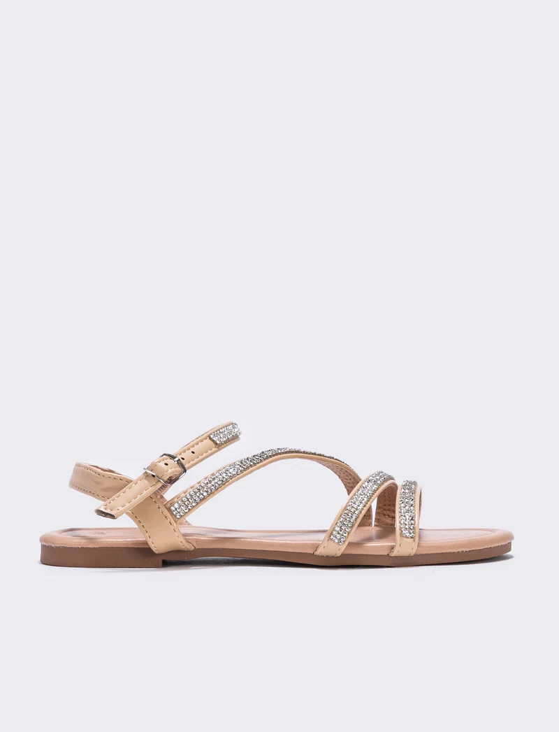 Sandalo da bambina con strass colorati - Beige