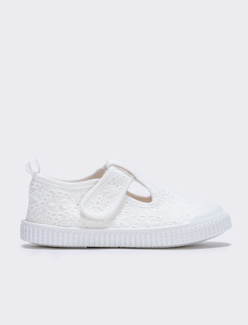 Mary Jane bambina con pizzo San Gallo - Bianco