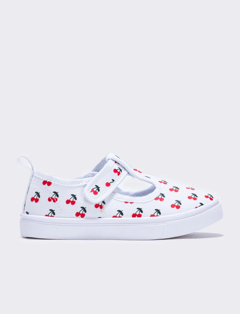 Scarpa rosa in tela con fragole per bambina - Bianco