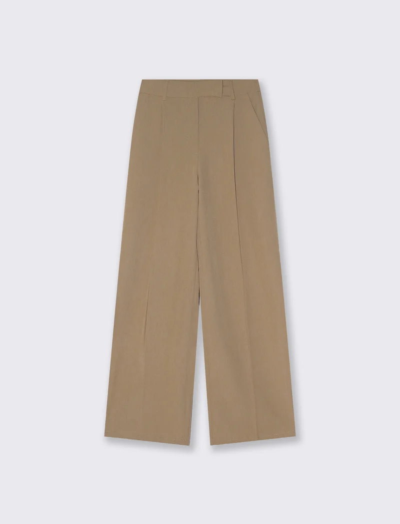 Pantalone a vita alta con pieghe e linea dritta - Sabbia