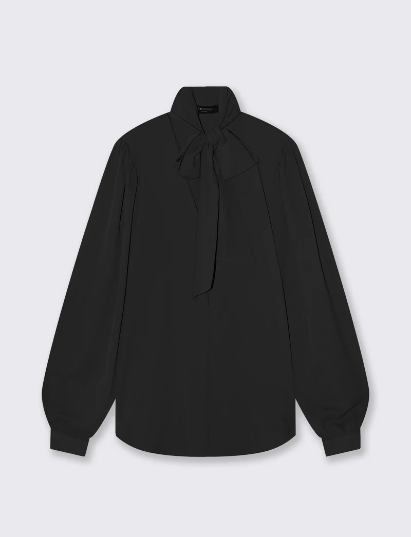 Casacca con fiocco e collo alto - Nero