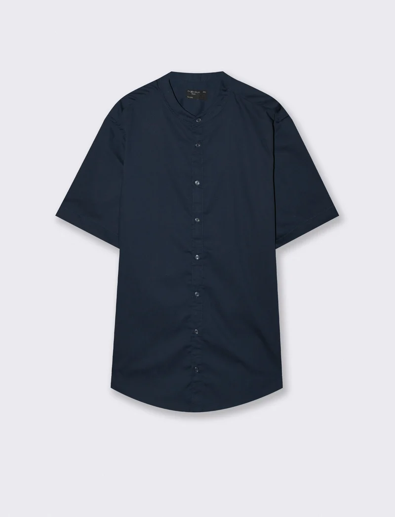 Camicia Regular Fit Easy Iron Collo Coreano - Blu