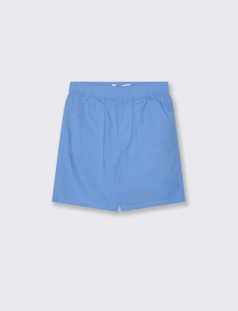 Bermuda in cotone tinta unita con tasche - Azzurro