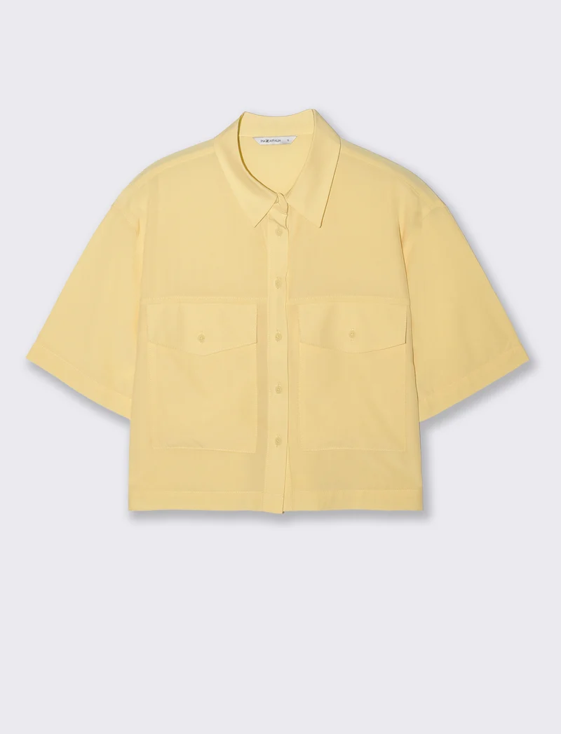 Camicia Mezza Manica con Tasche a Toppa - Giallo pastello