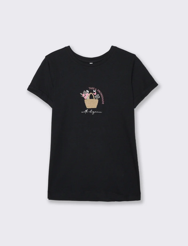 T-Shirt Manica Corta con Stampa - Nero
