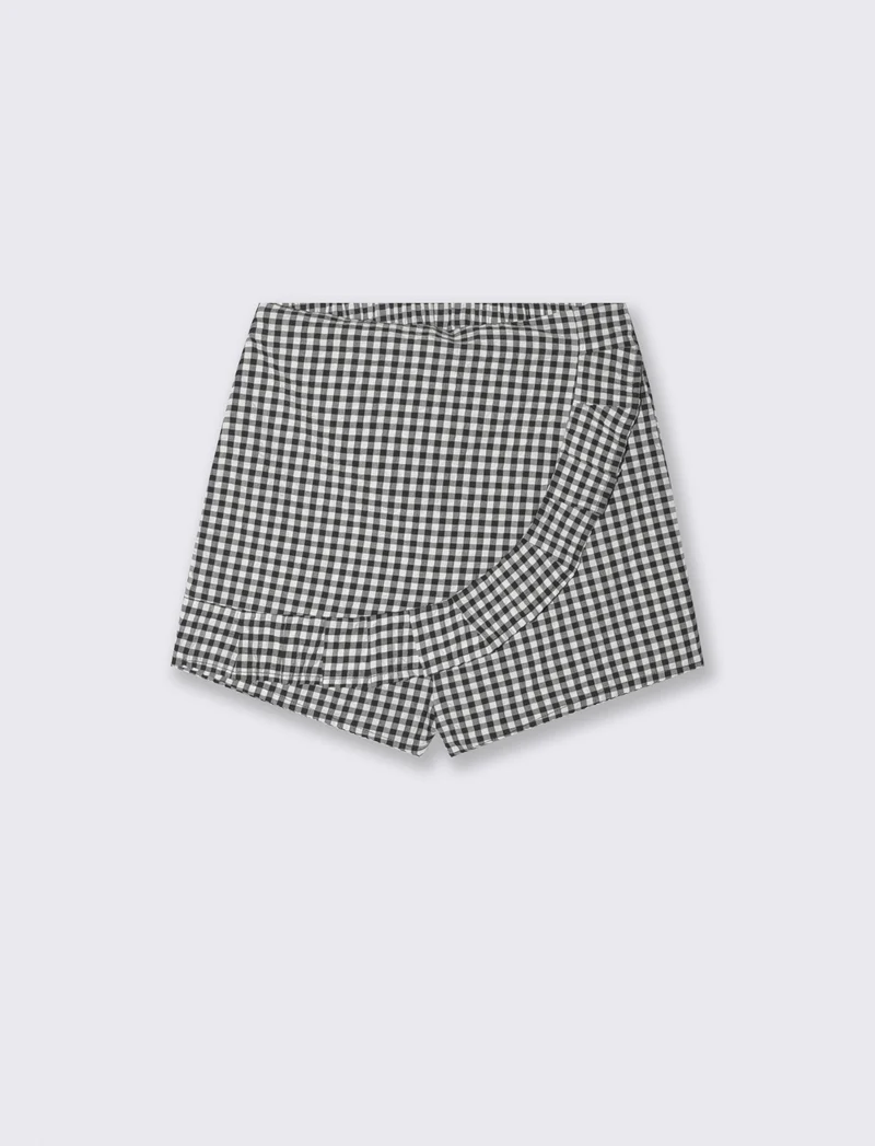 Short in denim con borchie e vita regolabile - Quadri