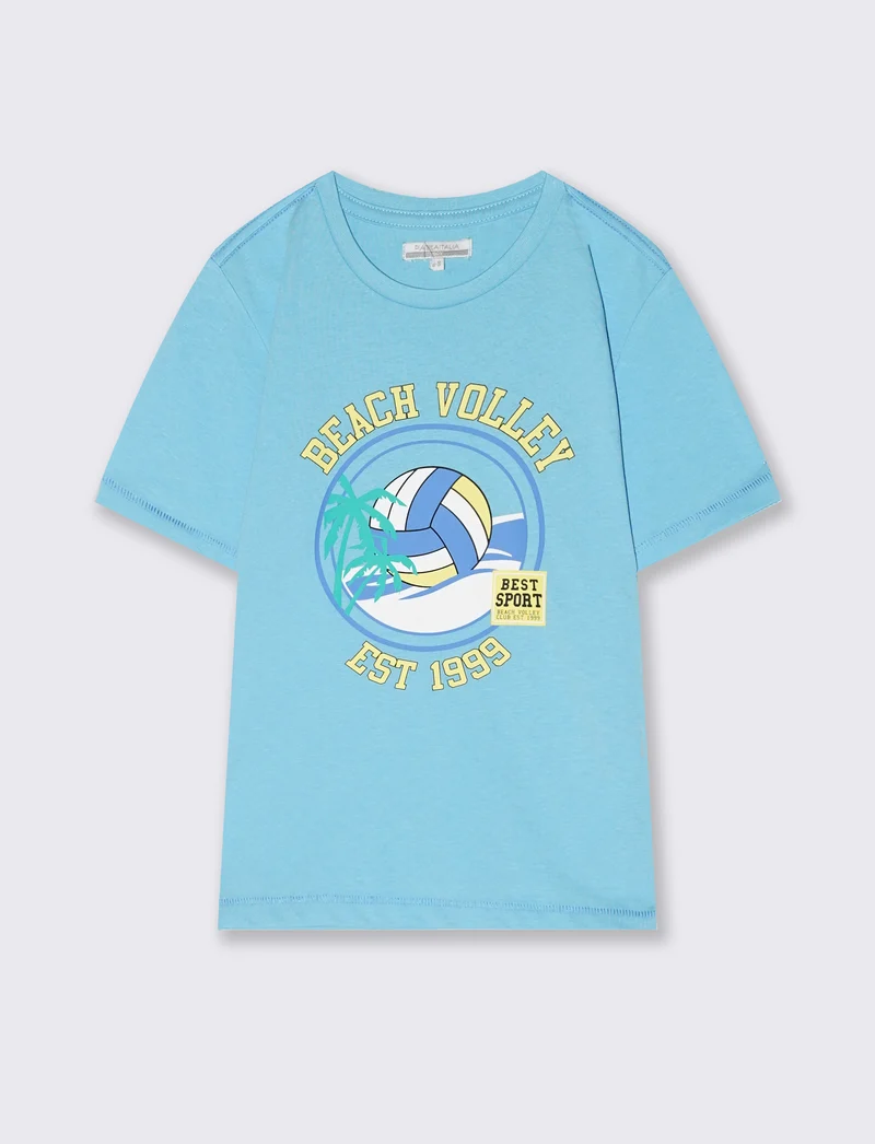 T-shirt mezza manica con stampa frontale - Azzurro