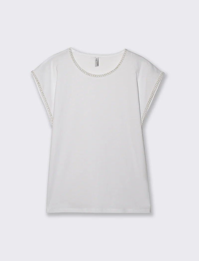 T-Shirt Cotone Manica Corto con Trim - Bianco