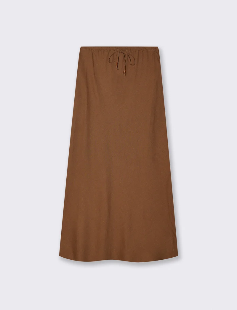 Gonna Longuette con Elastico e Coulisse - Marrone tabacco