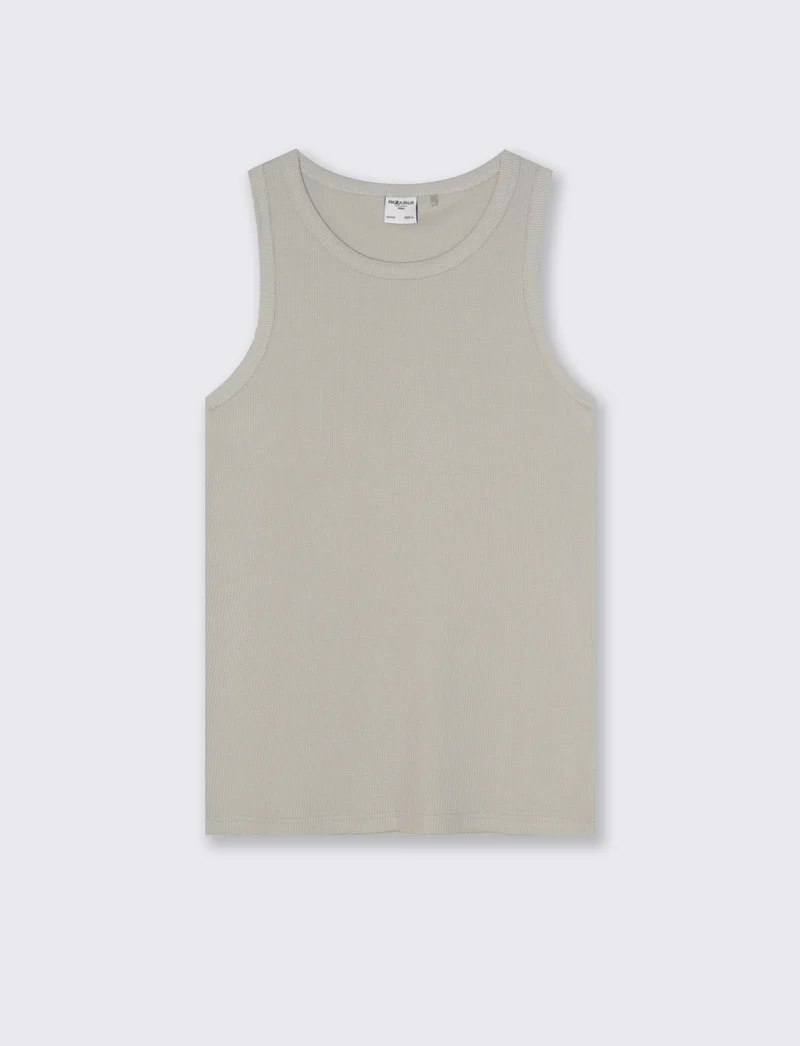 Canotta Slim Fit in Tessuto Waffle - Grigio stone