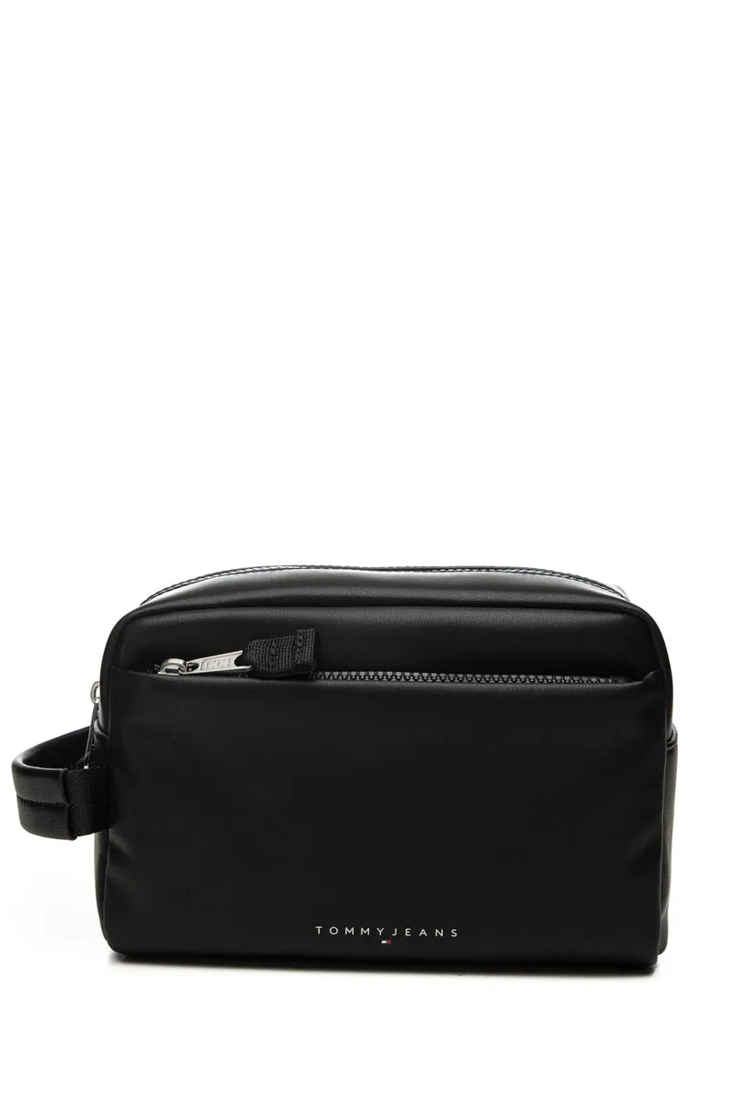 Pochette Tommy Hilfiger Tjm Linear Lth Washbag Da Uomo Nera In Fibre Di Cuoio Rigenerate